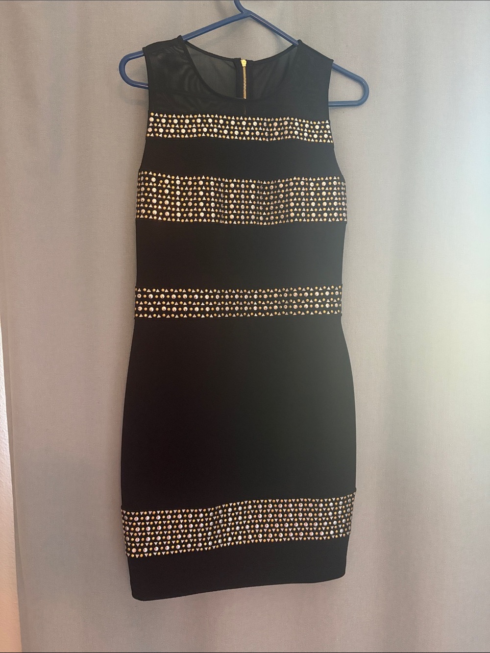 Guess Black Sleeveless Stud-Striped Mini Dress